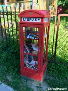 British Telephone Booth Little Free Library at the Toymakers Cafe